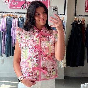 Patchwork floral tie vest